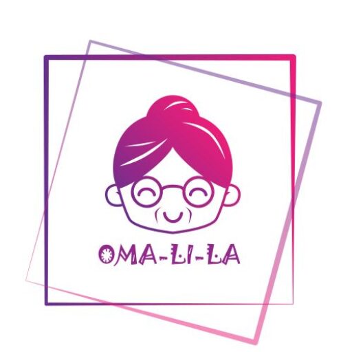 Logo von Oma Li La mit einer stilisierten Großmutter und dem Schriftzug 'Oma-Li-La'.