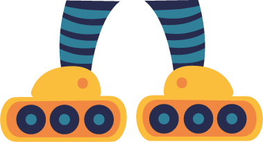 Bunte Rollschuhe mit gelben Schuhen und gestreiften Socken in Blau und Schwarz.